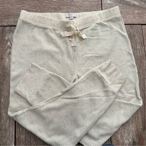 LOFT Sleep Light Cream with turquoise flecks waffleknit w/drawstring waist, Sz L